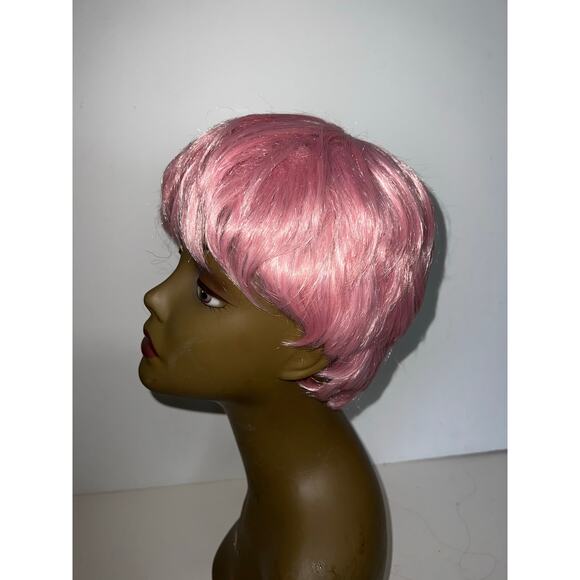 Short Straight pixie Synthetic Wig Natural Looking Pink Wig Bangs Heat Resistant - Picture 3 of 10